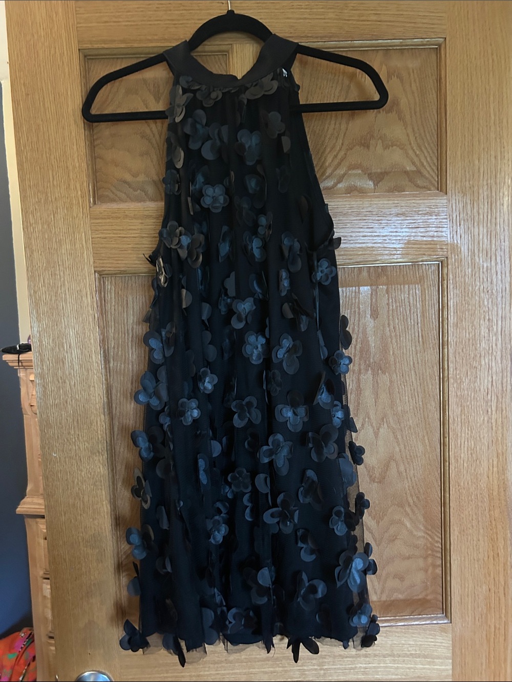 TCEC Black Floral Appliqué Halter High-Low Dress